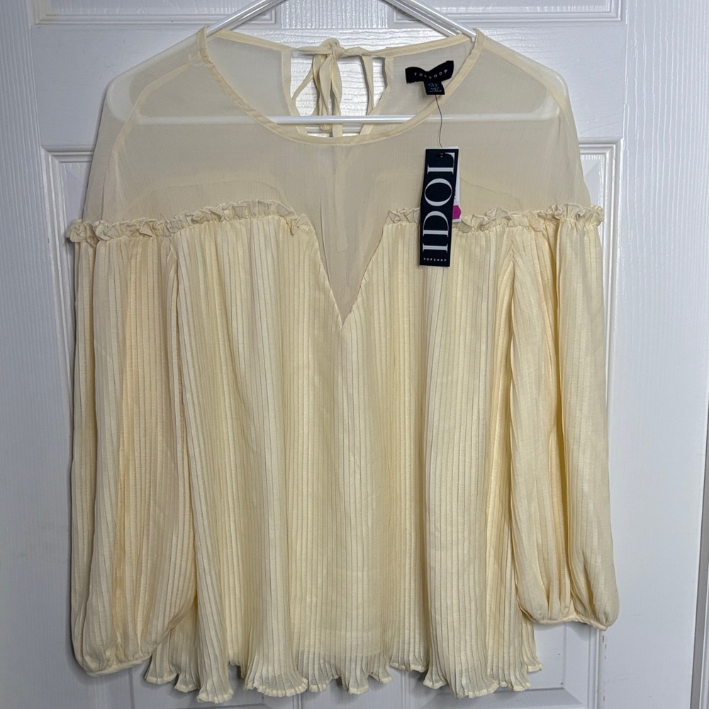 Top shop idol sheer pleated ivory blouse Women's size 12 new